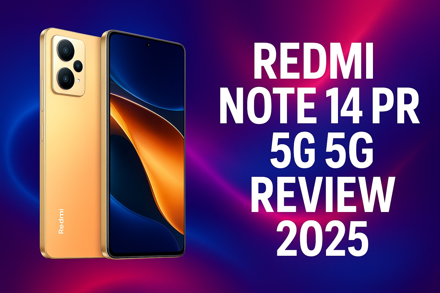 Redmi Note 14 Pro 5G Review 2025 – Sunrise Gold color front and back design with AMOLED display and triple camera